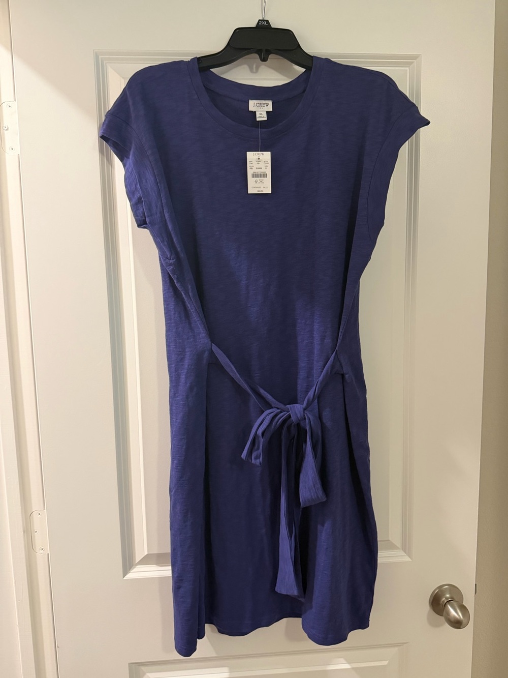 J. Crew Factory Short-Sleeve Tie-Waist Midi Dress in Royal Blue
